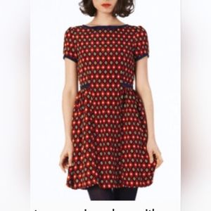 Dear Creatures red & blue Dress with pockets & bow accent Size M